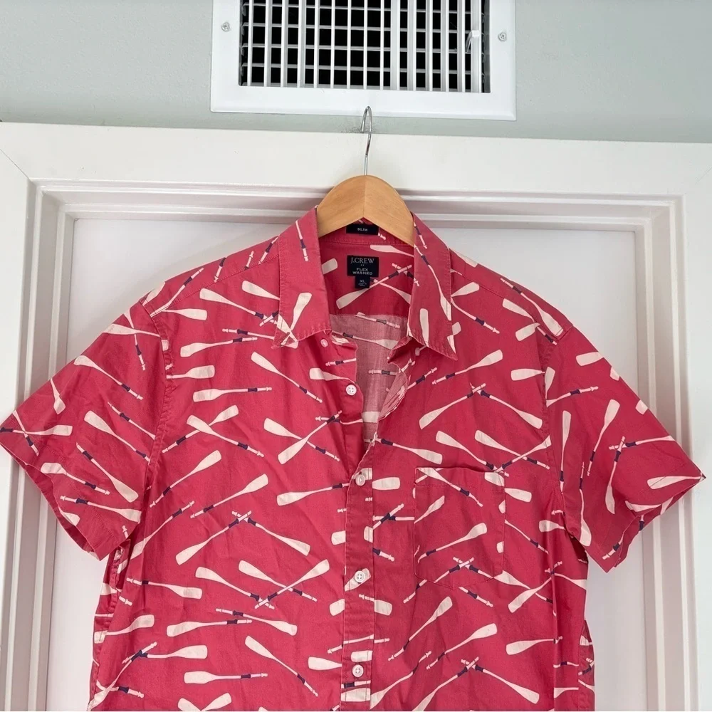 J. Crew Vintage Baseball Bat Print Collard Button Up Shirt Size XL